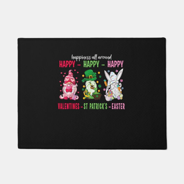 Gnome Happy Valentine St Patrick Easter Happiness  Doormat (Front)