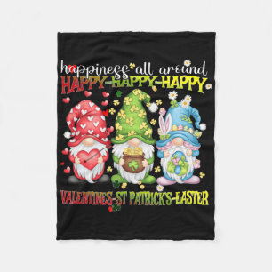 Gnome Happy Valentine St Patrick Easter Happiness  Fleece Blanket