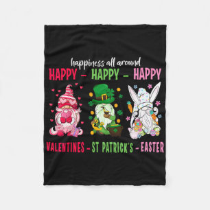 Gnome Happy Valentine St Patrick Easter Happiness  Fleece Blanket