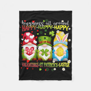 Gnome Happy Valentine St Patrick Easter Happiness  Fleece Blanket