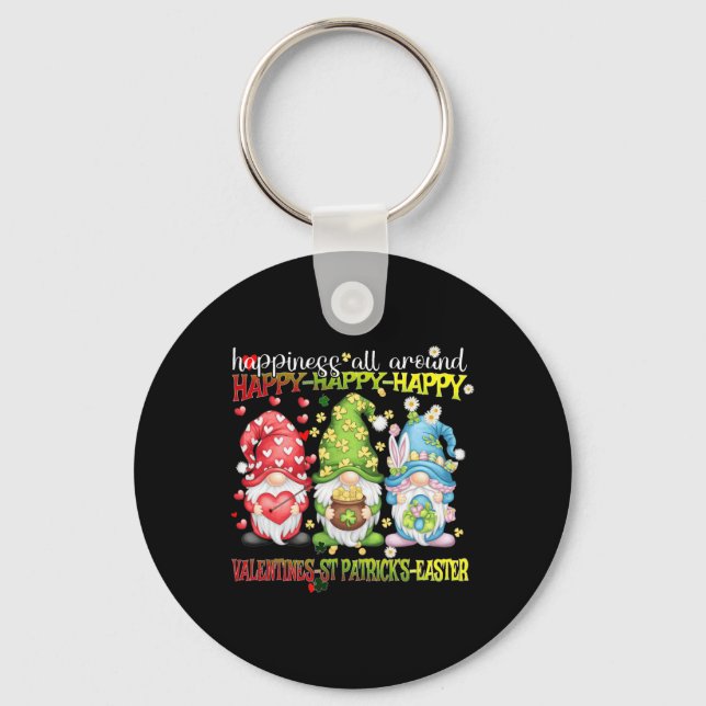 Gnome Happy Valentine St Patrick Easter Happiness  Key Ring (Front)