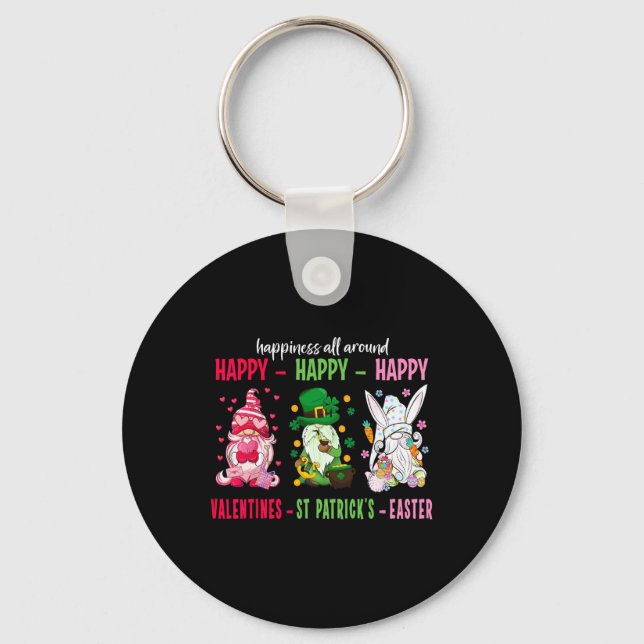 Gnome Happy Valentine St Patrick Easter Happiness  Key Ring (Front)