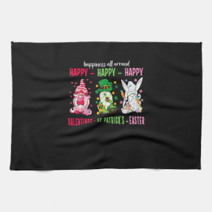 Gnome Happy Valentine St Patrick Easter Happiness Tea Towel