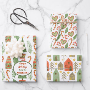 Gnome Heart Village Christmas Pattern  Wrapping Paper Sheet