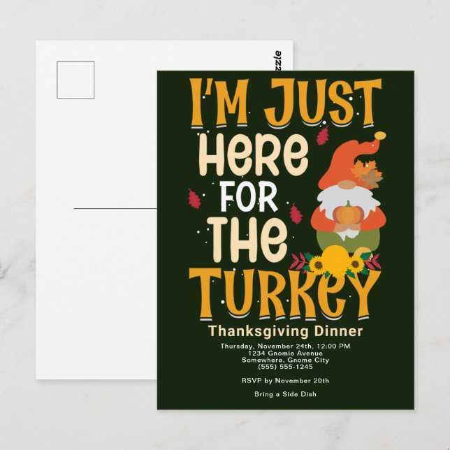 Gnome Here For Turkey Thanksgiving Dinner Postcard (Front/Back)