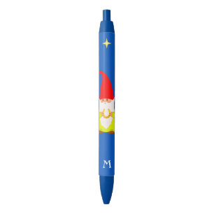 Gnome Holding a Lucky Horseshoe & Monogram Black Ink Pen