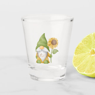 Gnome holding a Sunflower on a Shot Glass