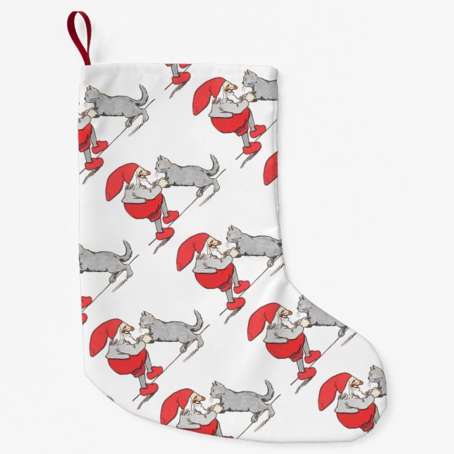 Gnome Holding Cat Paws Small Christmas Stocking (Front)