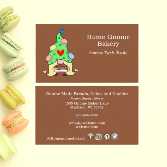 Gnome Hometown Bakery Pastry Cakes & Treats Brown Business Card (Creator Uploaded)
