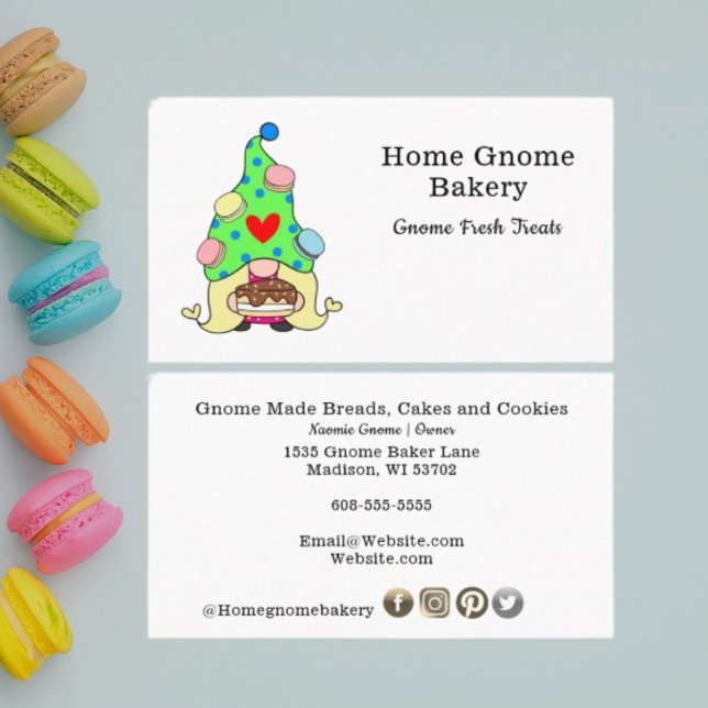 Gnome Hometown Bakery Pastry Cakes & Treats White Business Card (Creator Uploaded)