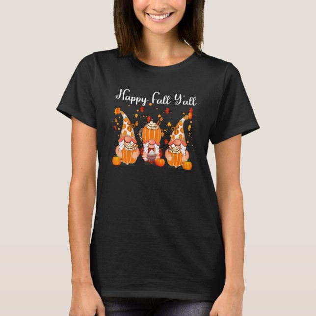 Gnome Ice Cream Pumpkin Happy Fall Y All Cute Autu T-Shirt (Front)