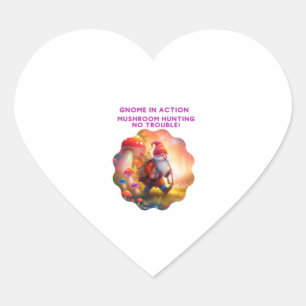 Gnome in Action Mushroom Hunting Heart Sticker