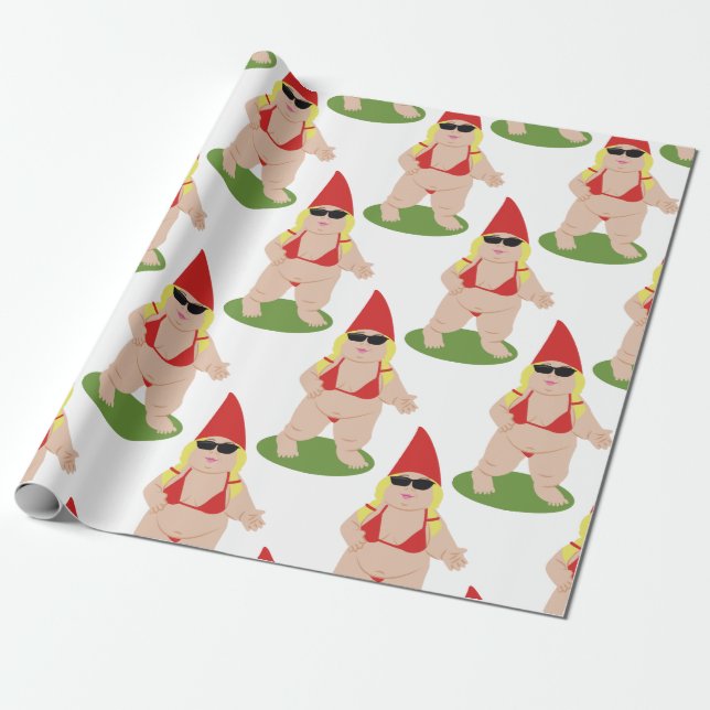 Gnome In Bikini Wrapping Paper (Unrolled)