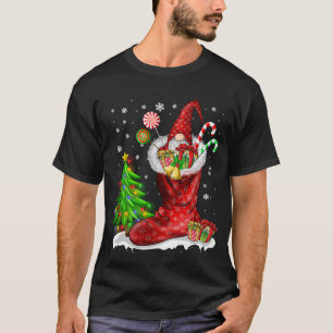 Gnome In Christmas Sock Funny Pyjamas Family Gnome T-Shirt
