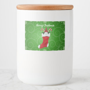 Gnome in Christmas Stocking Green Swirls Snowflake Food Label