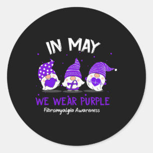 Gnome In May We Wear Purple Ribbon Fibromyalgia Aw Classic Round Sticker