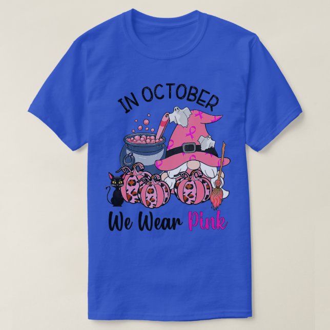 Gnome In October We Wear Pink Breast Cancer Awaren T-Shirt (Design Front)