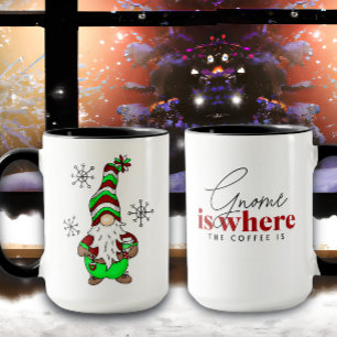 Gnome is Where the Coffee is   Cute Christmas Mug