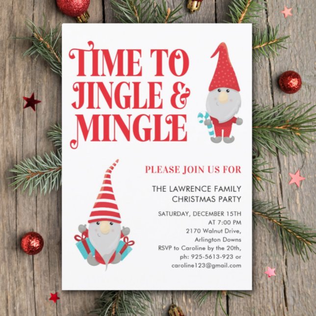 Gnome Jingle Mingle Fun Christmas Party Invitation (Creator Uploaded)
