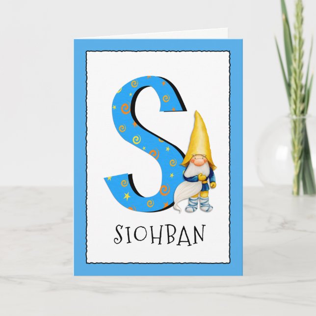 Gnome Kids Letter S Name and Age Birthday Greeting Card (Front)