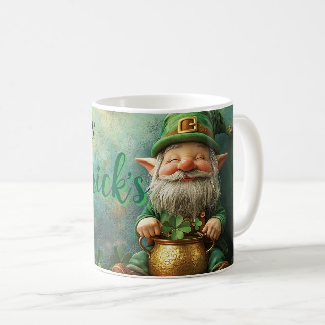 Gnome Leprechaun and Pot of Gold St. Patrick's Day Coffee Mug (Front Right)