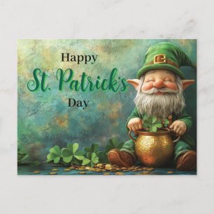 Gnome Leprechaun and Pot of Gold St. Patrick's Day Postcard