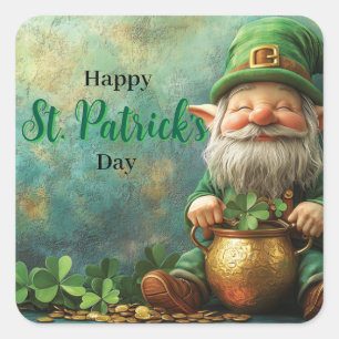 Gnome Leprechaun and Pot of Gold St. Patrick's Day Square Sticker