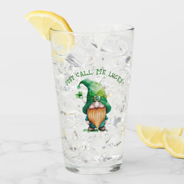Gnome Leprechaun - Just Call Me Lucky Personalised Glass (Front Ice)
