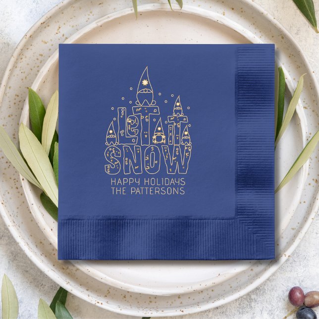 Gnome Let It Snow Christmas Holidays Personalised  Foil Napkins (Creator Uploaded)