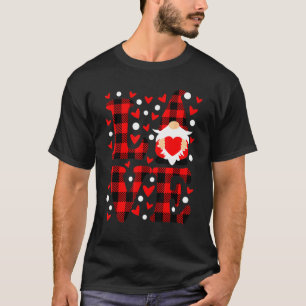 Gnome Love Holding Heart Buffalo Plaid Happy Valen T-Shirt