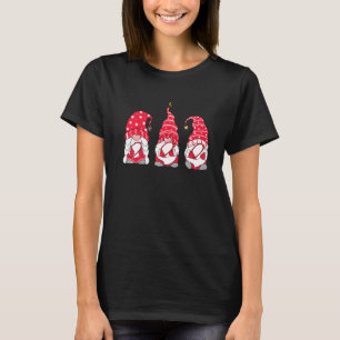 Gnome Love Lacrosse Heart Leopard Plaid Christmas T-Shirt