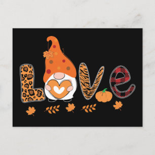 Gnome Love Pumpkin Leaves Thanksgiving Postcard