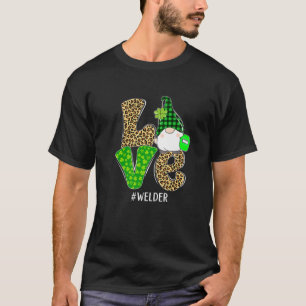 Gnome Love Welder St. Patricks Day Leopard Plaid T-Shirt