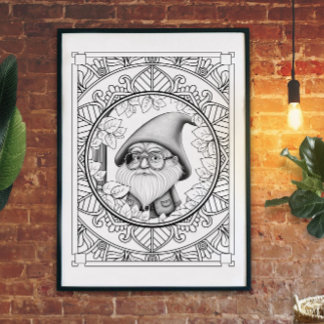 Gnome Mandala Adult Coloring Poster
