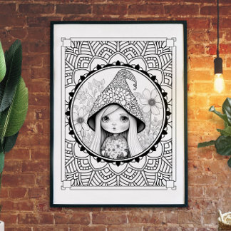 Gnome May Flower Mandala Adult Coloring  Poster