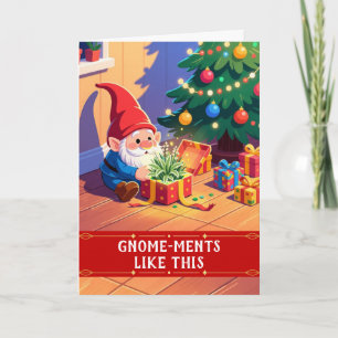 Gnome-ments Christmas Gnome Opening a Present Holiday Card