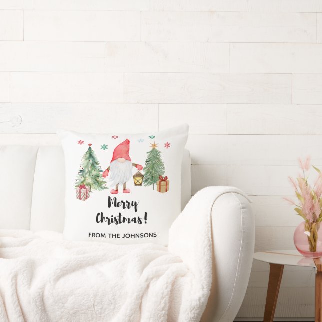 Gnome Merry Christmas Throw Pillow Gift (Couch)