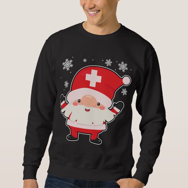 Gnome Nurse Santa Christmas Cute RN LPN Nursing X- Sweatshirt (Front)