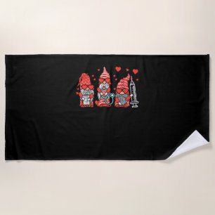 Gnome Nurse Scrub Valentine RN ICU ER Valentines D Beach Towel