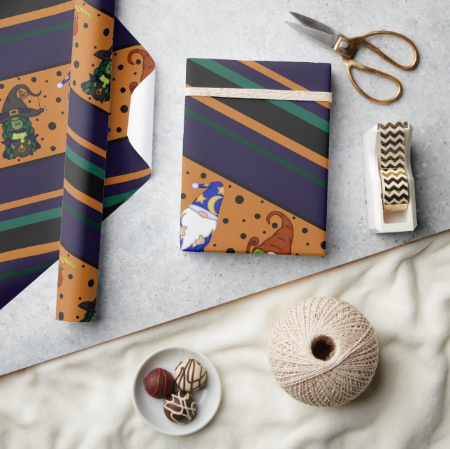 Gnome-o-Ween Stripe Wrapping Paper (Crafts)