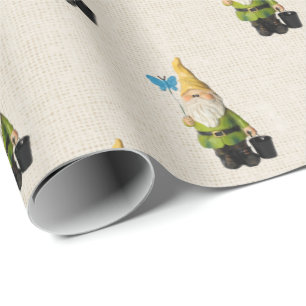 Gnome On Burlap Wrapping Paper