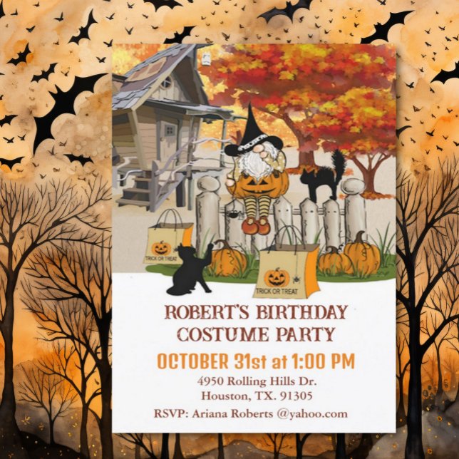Gnome On Fence Fall Birthday Halloween Party  Invitation (Creator Uploaded)