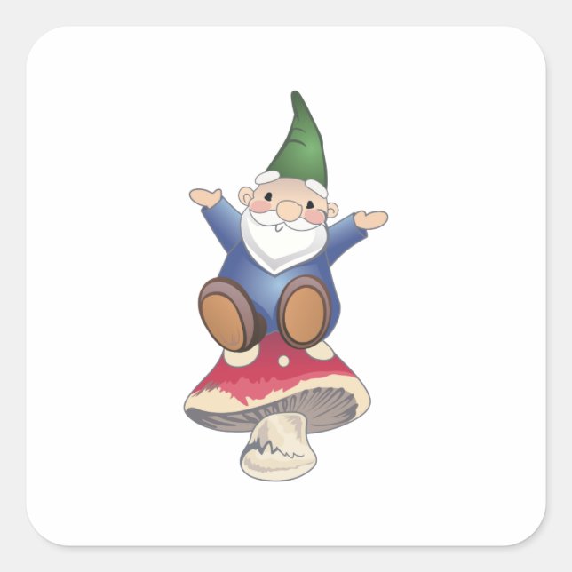 GNOME ON MUSHROOM SQUARE STICKER (Front)