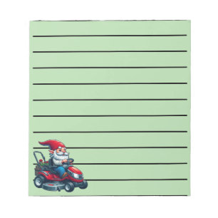 Gnome on Riding Lawn Mower with Flower Basket Notepad