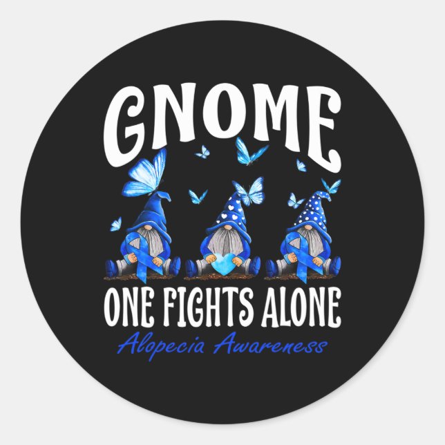 Gnome One Fights Alone Alopecia Awareness 1 Classic Round Sticker (Front)