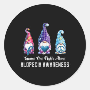 Gnome One Fights Alone Alopecia Awareness Classic Round Sticker