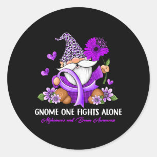 Gnome One Fights Alone Alzheimers and Brain Classic Round Sticker