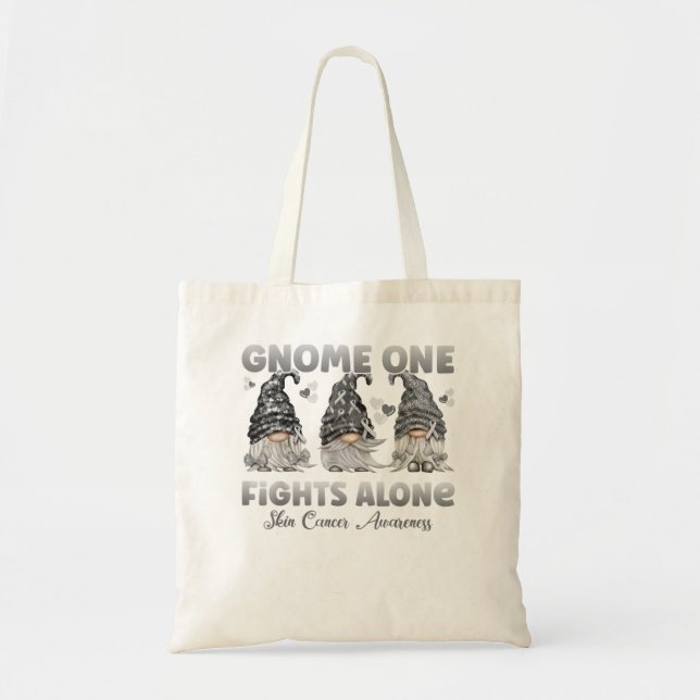 Gnome One Fights Alone Black Skin Cancer Awareness Tote Bag (Front)