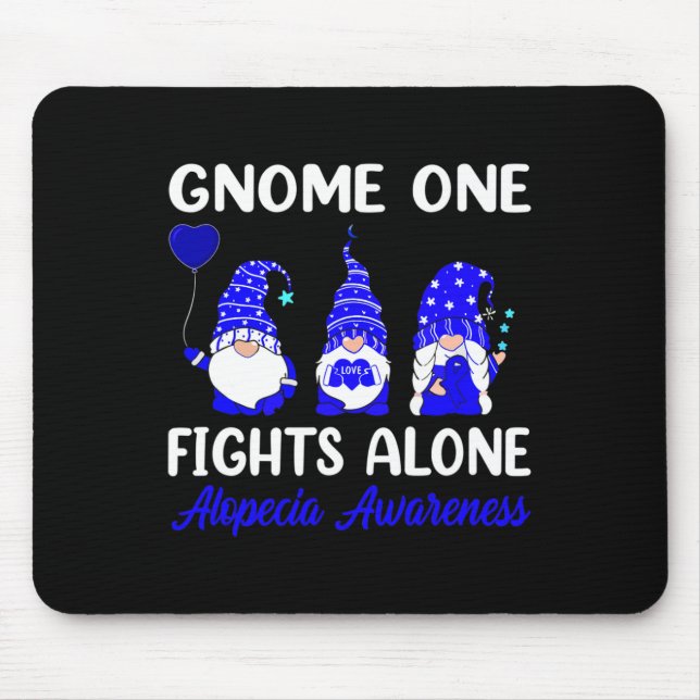 Gnome One Fights Alone Blue Ribbon Alopecia Awaren Mouse Pad (Front)