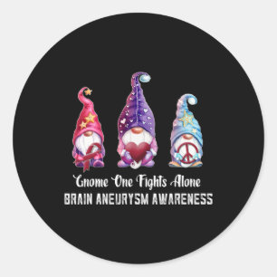 Gnome One Fights Alone Brain Aneurysm Awareness Classic Round Sticker